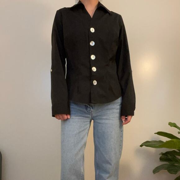 Vintage Black Button Up Blouse - Picture 2 of 8